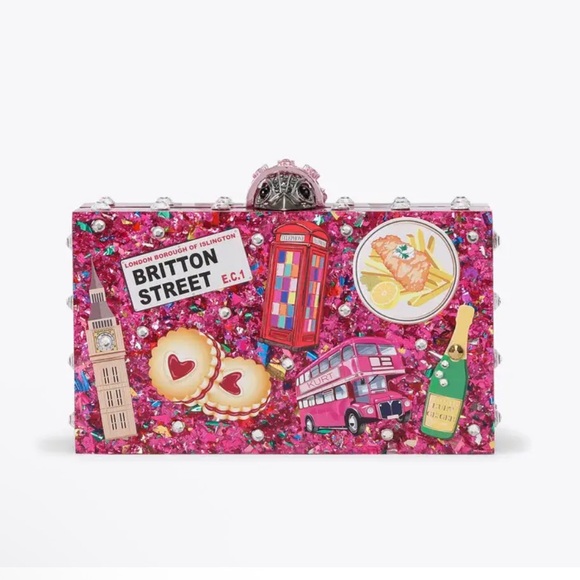 Kurt Geiger Handbags - Kurt Geiger Pink Glitter London Box Clutch